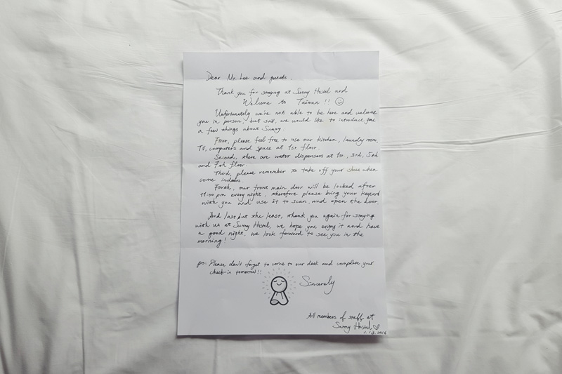 handwritten letter from hostel host